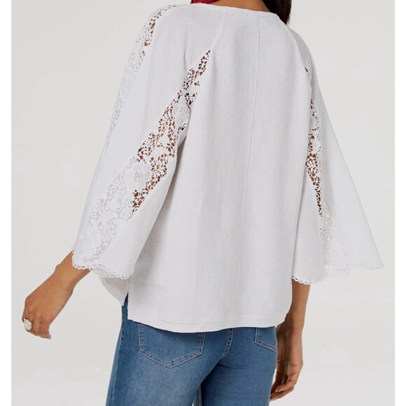 Boho-Chic Fairy Feminine Romantic White Lace Detail Knit Top by I.N.C. Large - Picture 2 of 8